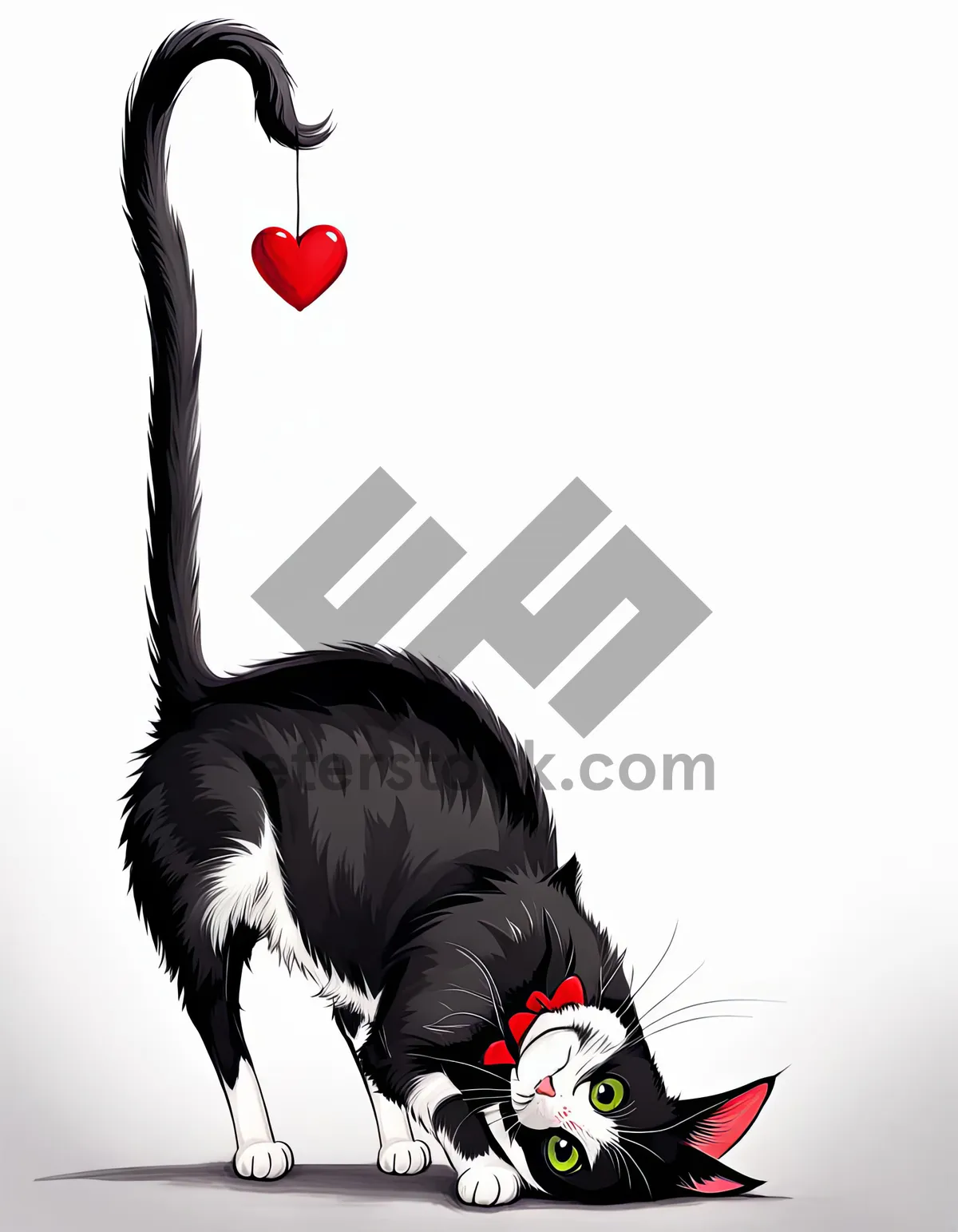 Picture of Tuxedo Cat With Red Heart