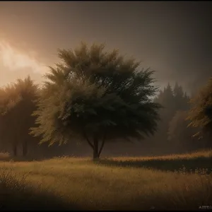 Golden Sunset Over Serene Countryside Landscape