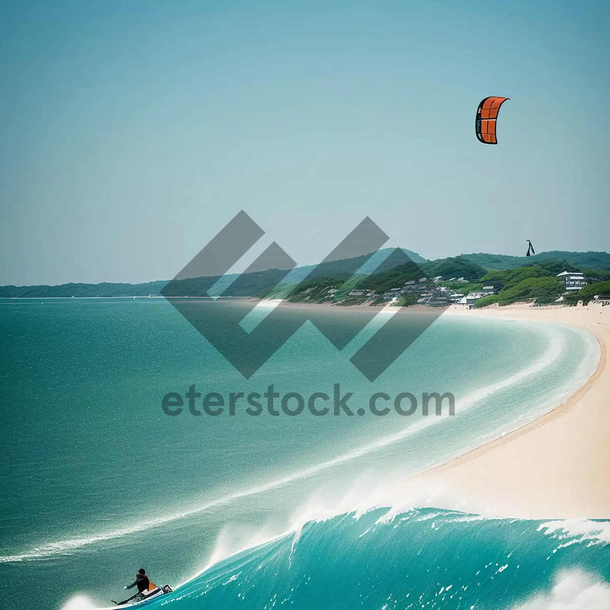 Picture of Tropical paradise beach with shoreline and clouds.