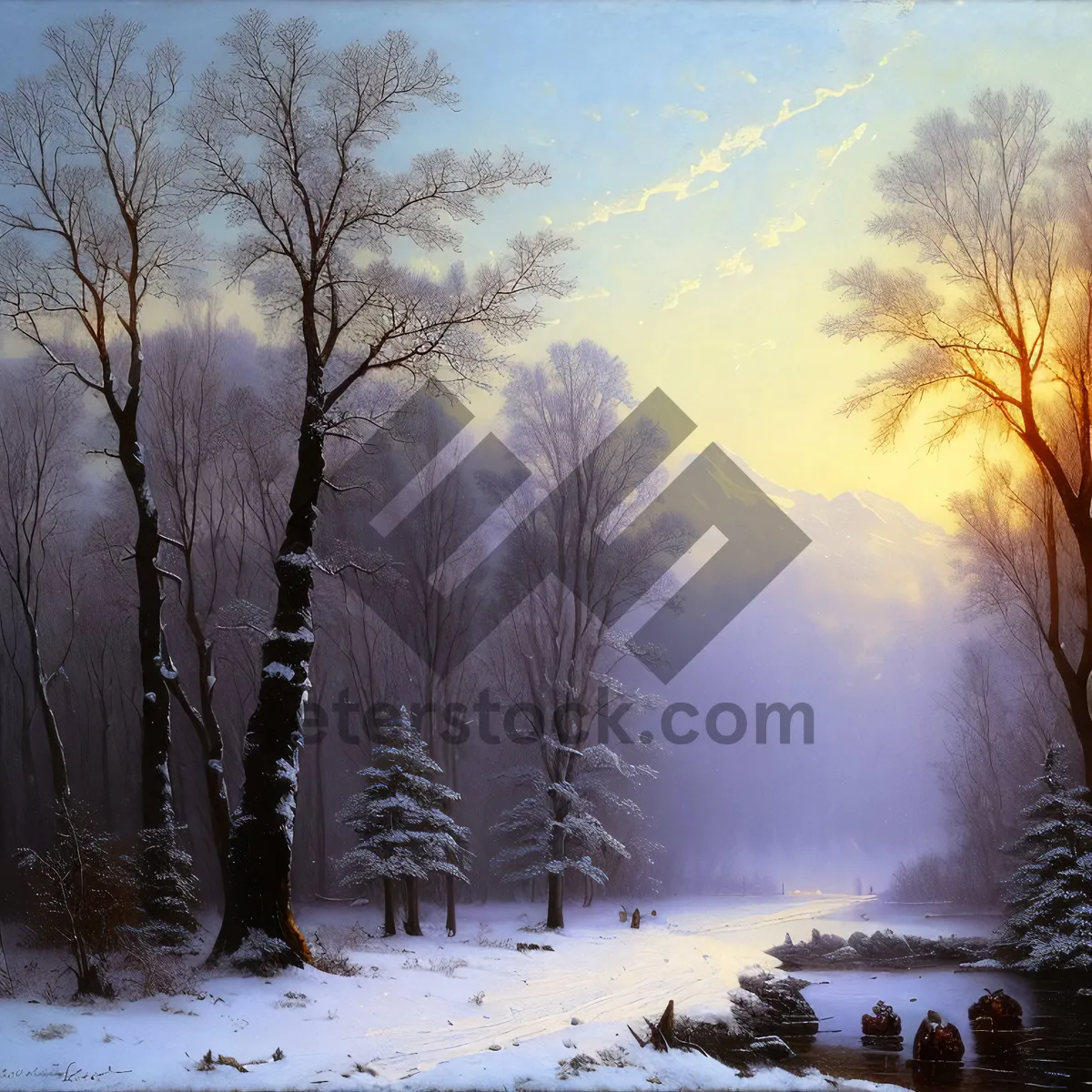 Picture of Winter Wonderland: Snowy Forest Landscape with Birch Trees