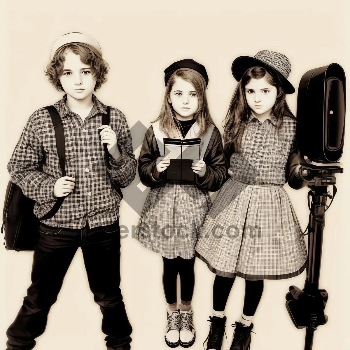 Picture of Stylish Sibling Portrait: Happy Fashionable Models in Trendy Outfits