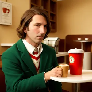 Smiling waiter enjoying a coffee break