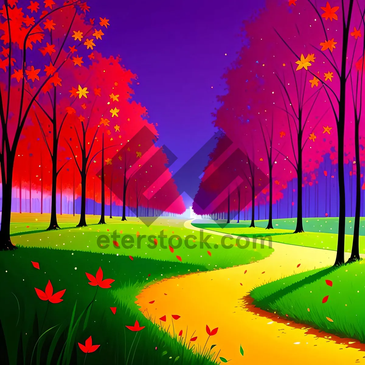 Picture of Vibrant rural meadow under a colorful summer sky.
