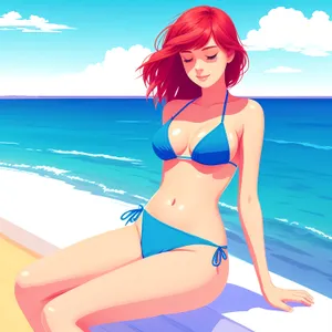 Happy and Attractive Lady in Fashionable Cartoon Wave