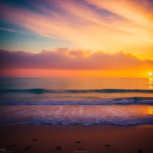 Golden Horizon Reflection on Tropical Beach