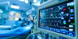 Electronic heart monitor screen display with data analysis.