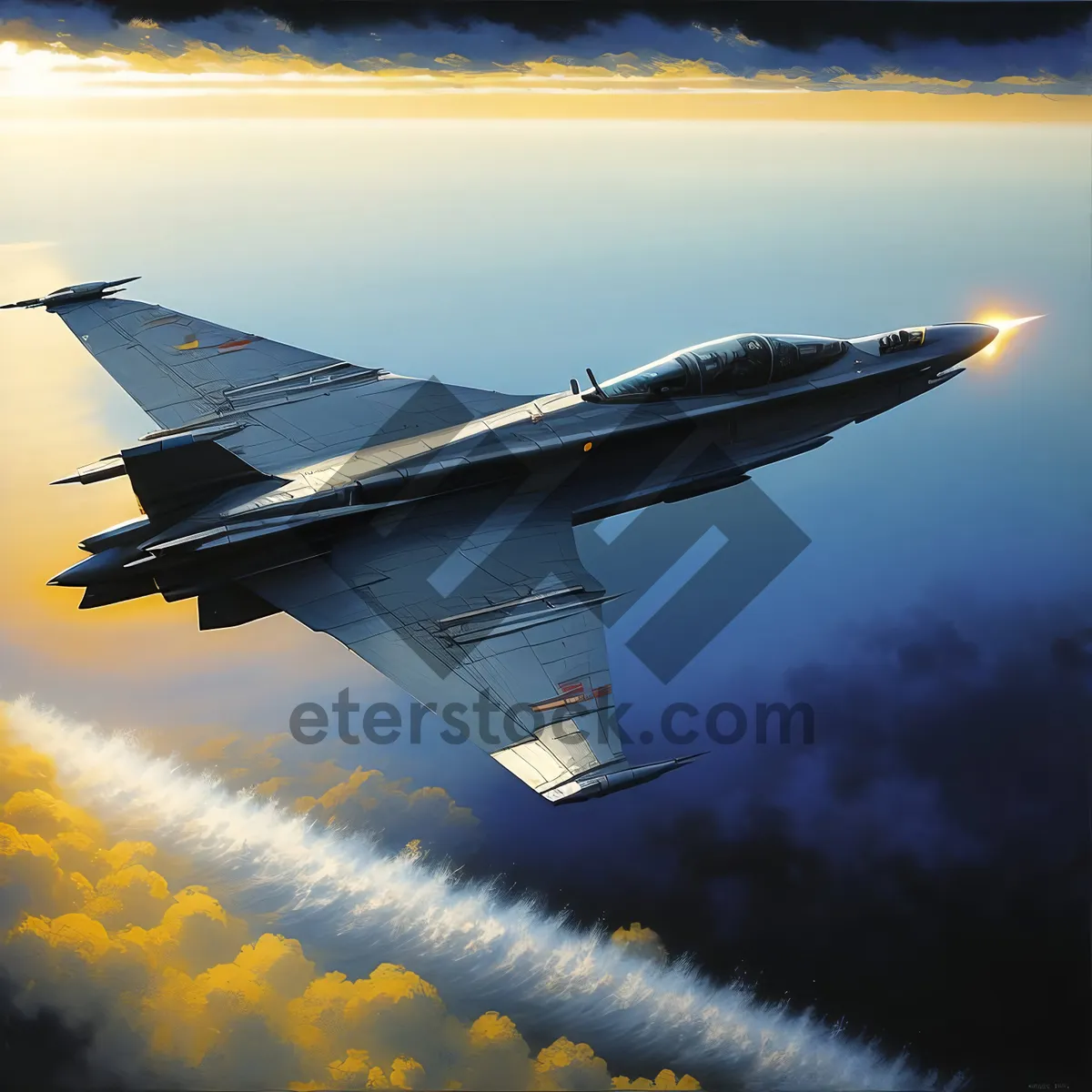 Picture of High-speed fighter jet soaring through the clouds