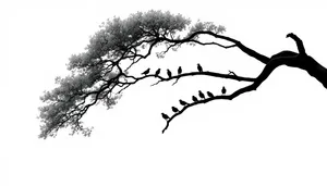 Black Oak Tree Silhouette Design with Leaf Branches