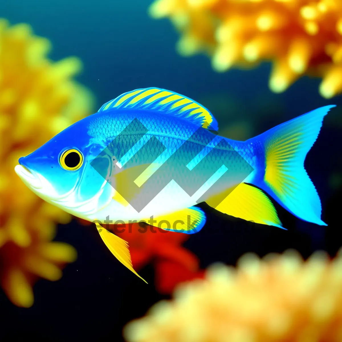 Picture of Golden Reef Fish swimming in Marine Aquarium