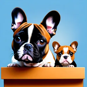 Charming portrait depicting red French bulldog puppies snuggled in a box