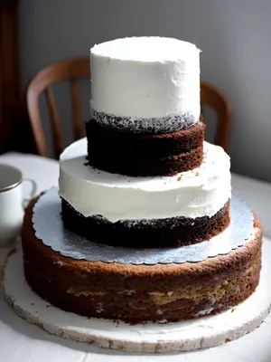 Decadent morning treat: Creamy espresso chocolate cake with sweet saucer of delight.