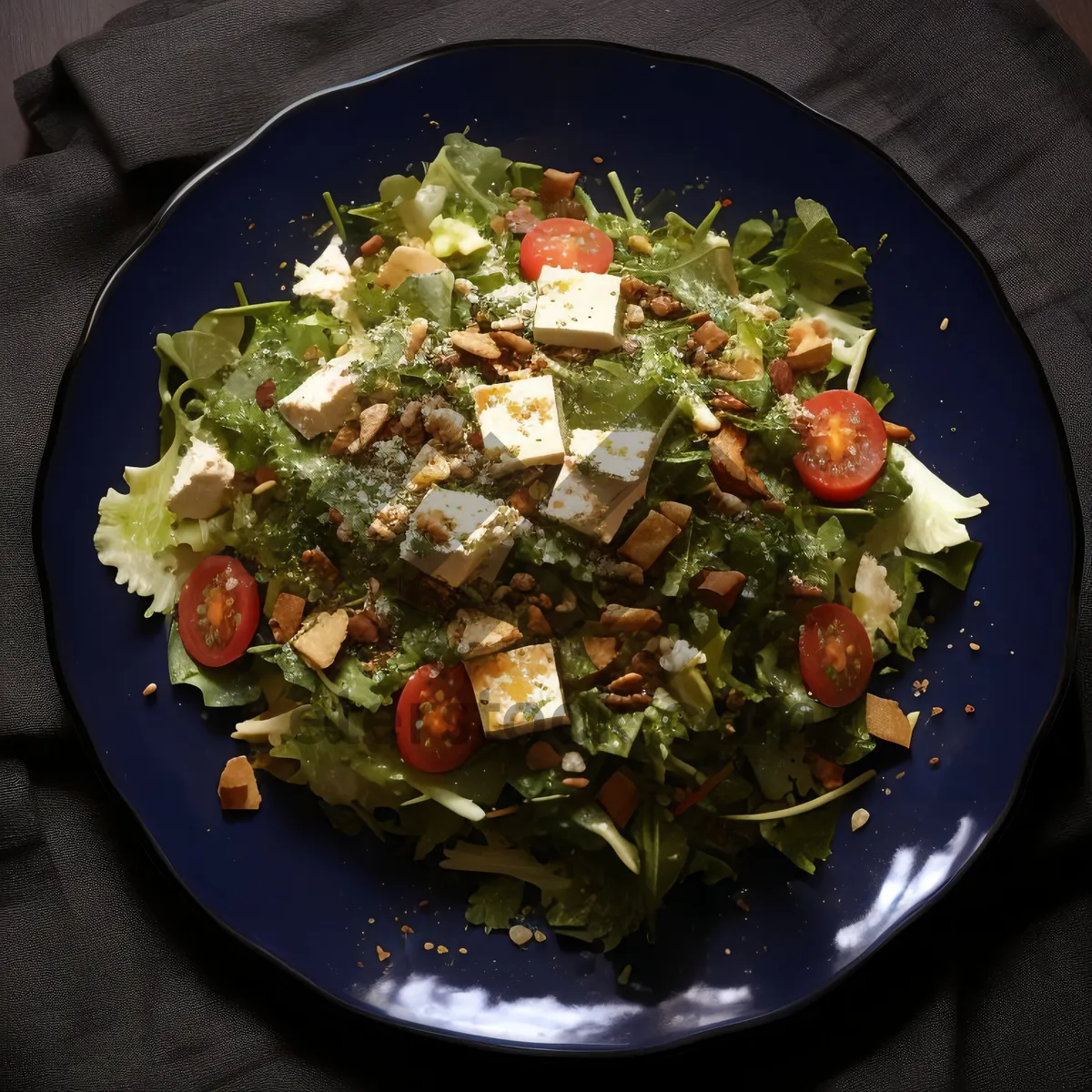 Picture of Healthy Vegetarian Salad with Fresh Vegetables and Tangy Sauce