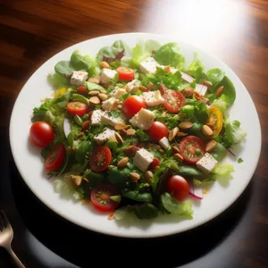 Healthy Vegetable Salad with Chickpeas and Tomato slices