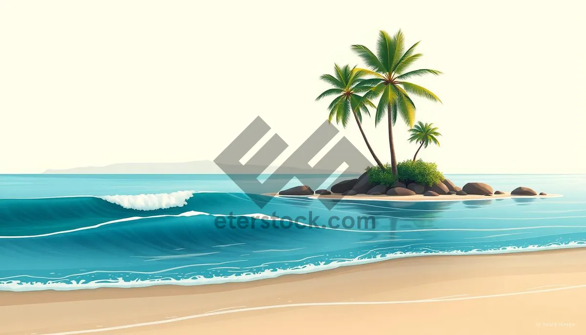 Picture of Tropical beach with palm trees and calm waters.