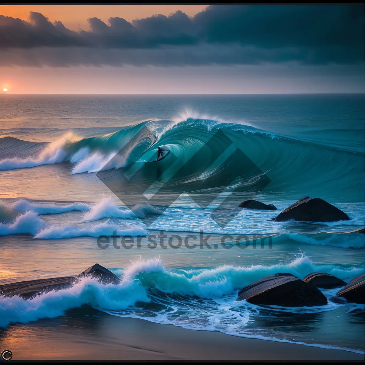 Picture of Serene Seascape: Tranquil Beach Sunset over the Ocean