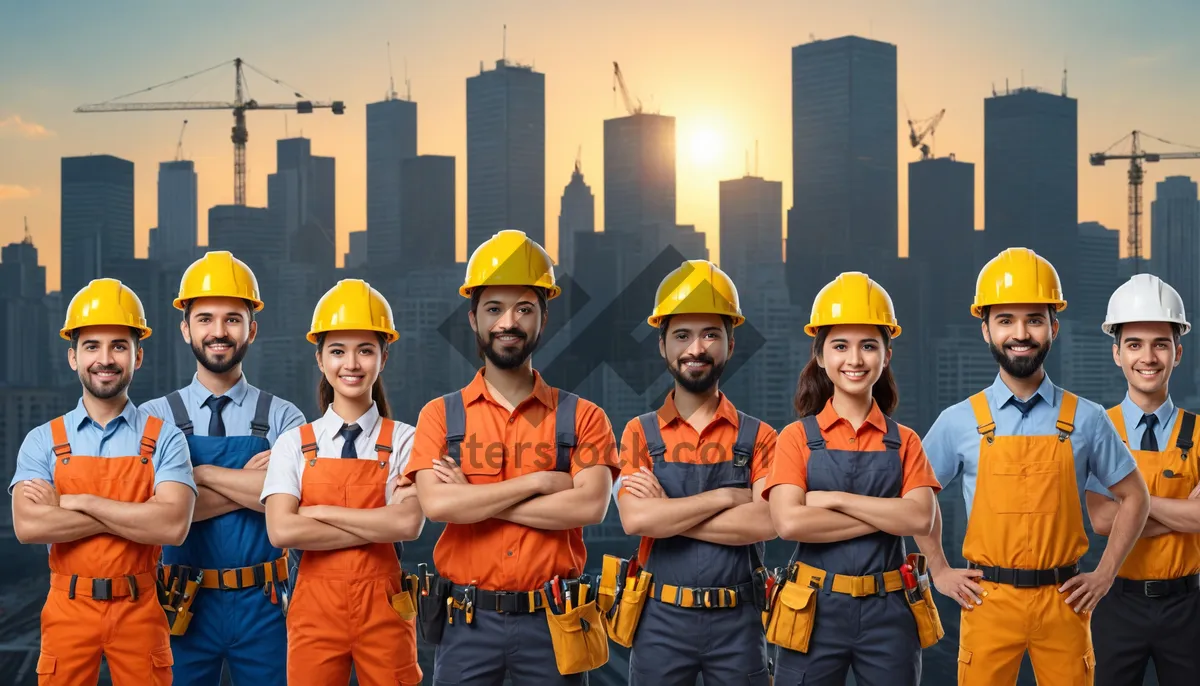 Picture of Smiling Construction Worker in Hardhat at Job Site