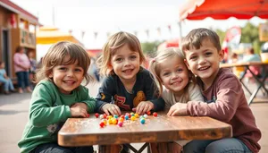 Happy family portrait with cute kids smiling together.