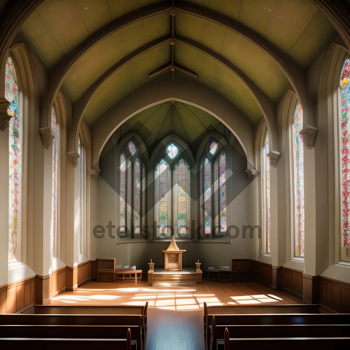 Picture of Ancient Cathedral Interior: Majestic Hall with Historic Altar