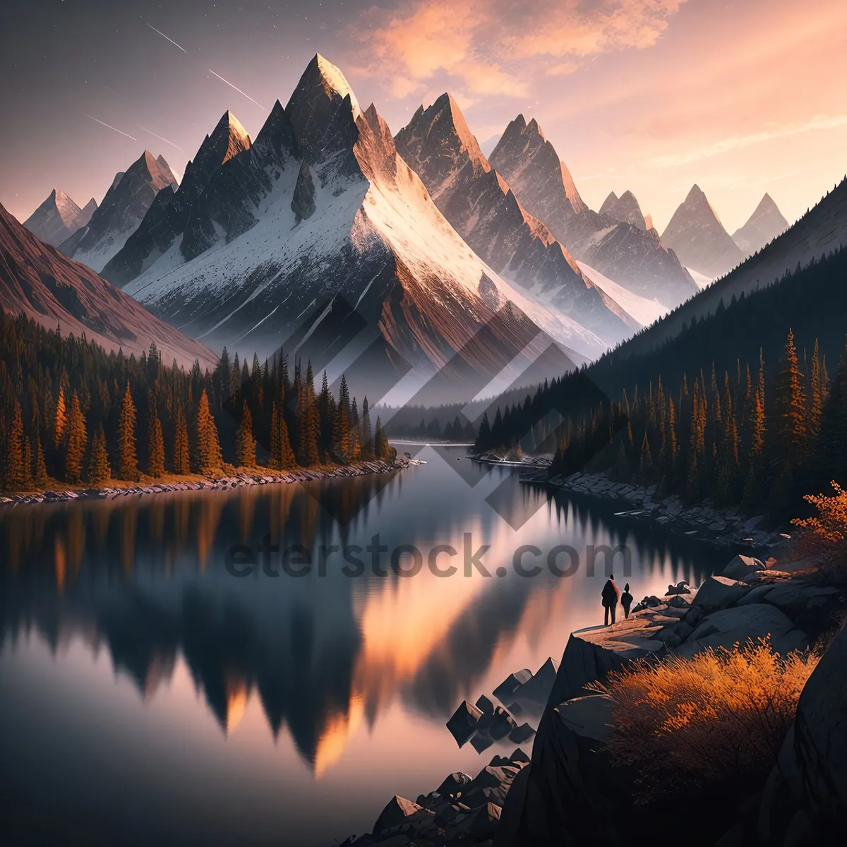 Picture of Majestic Sunset Over Mountain Valley and Reflection