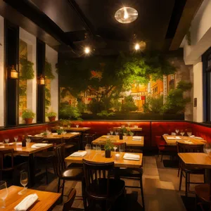 Modern Interior Restaurant Design with Wooden Chairs and Tables