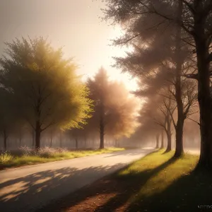 Sunlit Rural Highway Through Scenic Forest