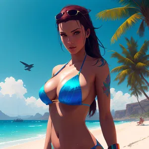 Exotic Beach Getaway: Attractive Bikini Model by the Sea