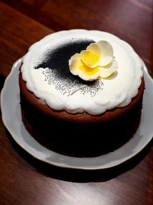 Delicious Fruit Cake with Sweet Cream and Chocolate Icing