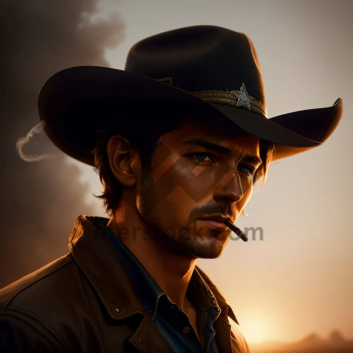 Picture of Stylish Cowboy Man with a Black Hat