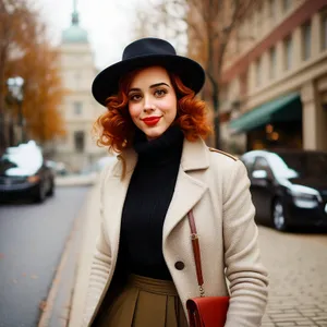 Happy businesswoman in stylish trench coat smiling confidently.