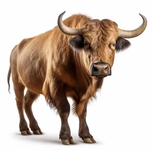 Domestic brown cow on rural grassy field.