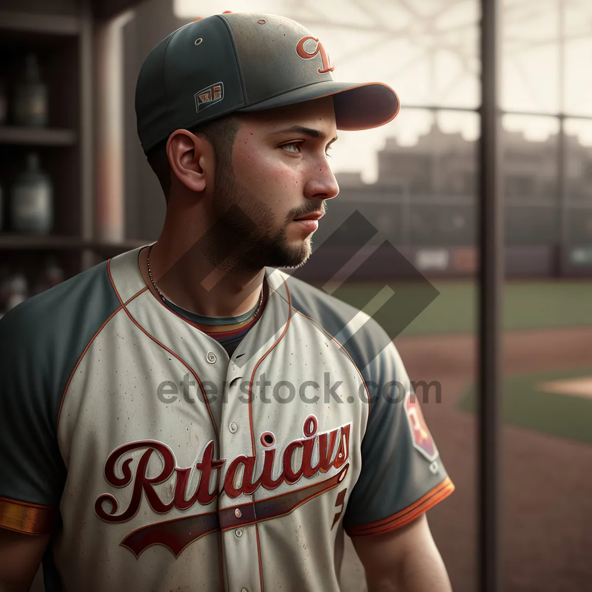 Picture of Happy Male Athlete Smiling with Baseball Hat