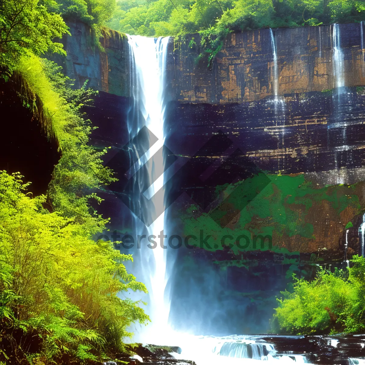 Picture of Serene Stream Cascading Through Lush Forest