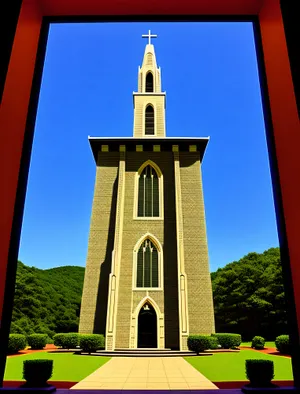 Old Church Bell Tower against Blue Sky