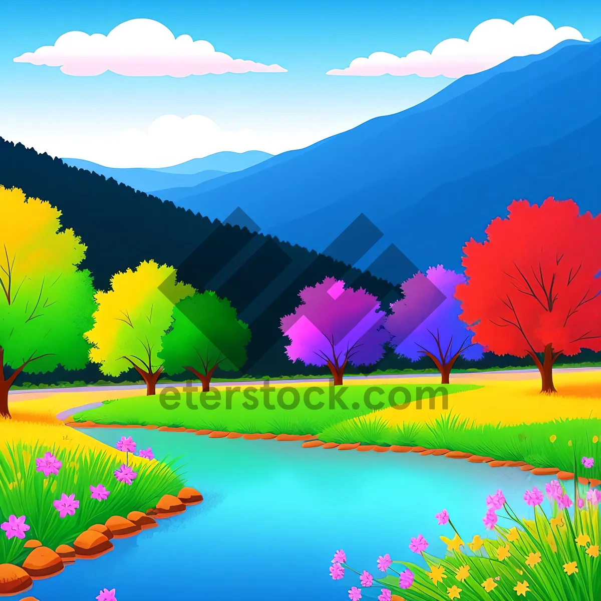 Picture of Serene Summer Meadow Under Vibrant Sunset Sky