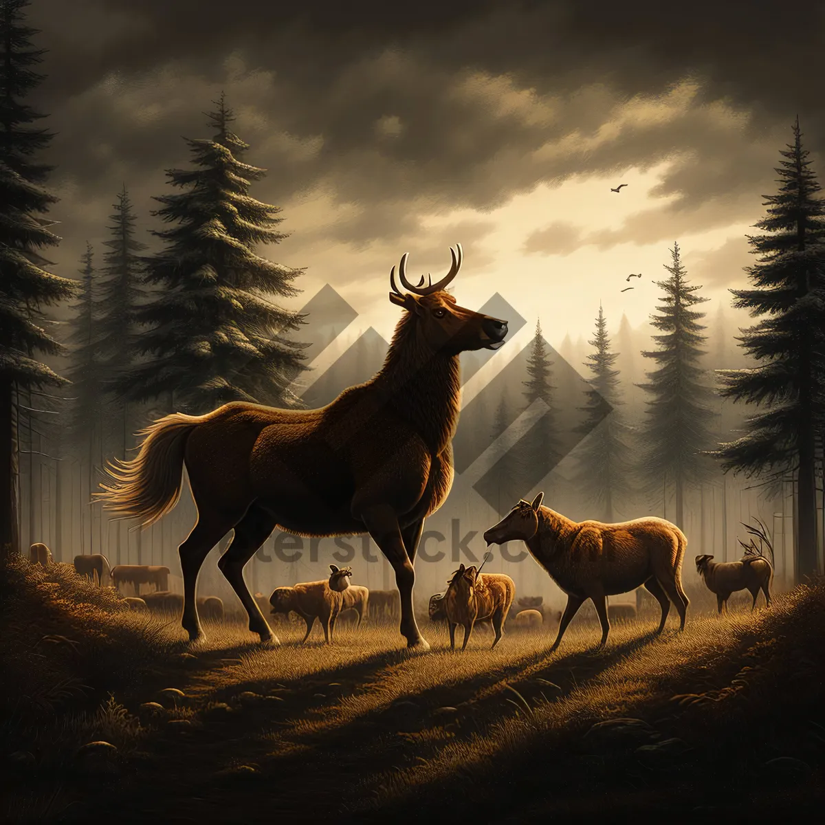 Picture of Wild deer on rural farm with cowboy.