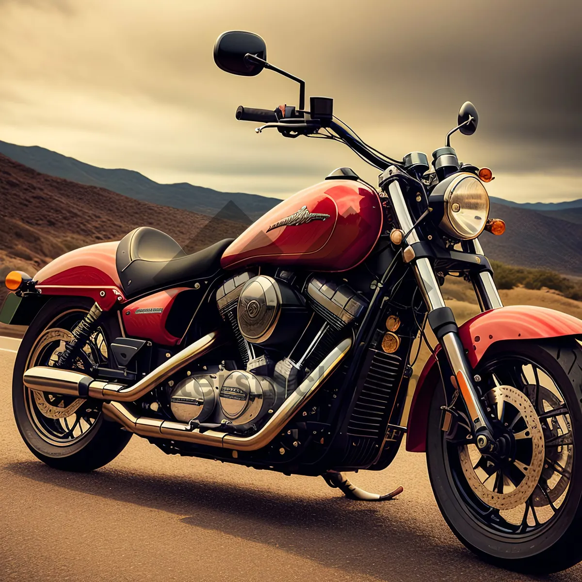 Picture of Speeding Motorbike with Rider in Helmet