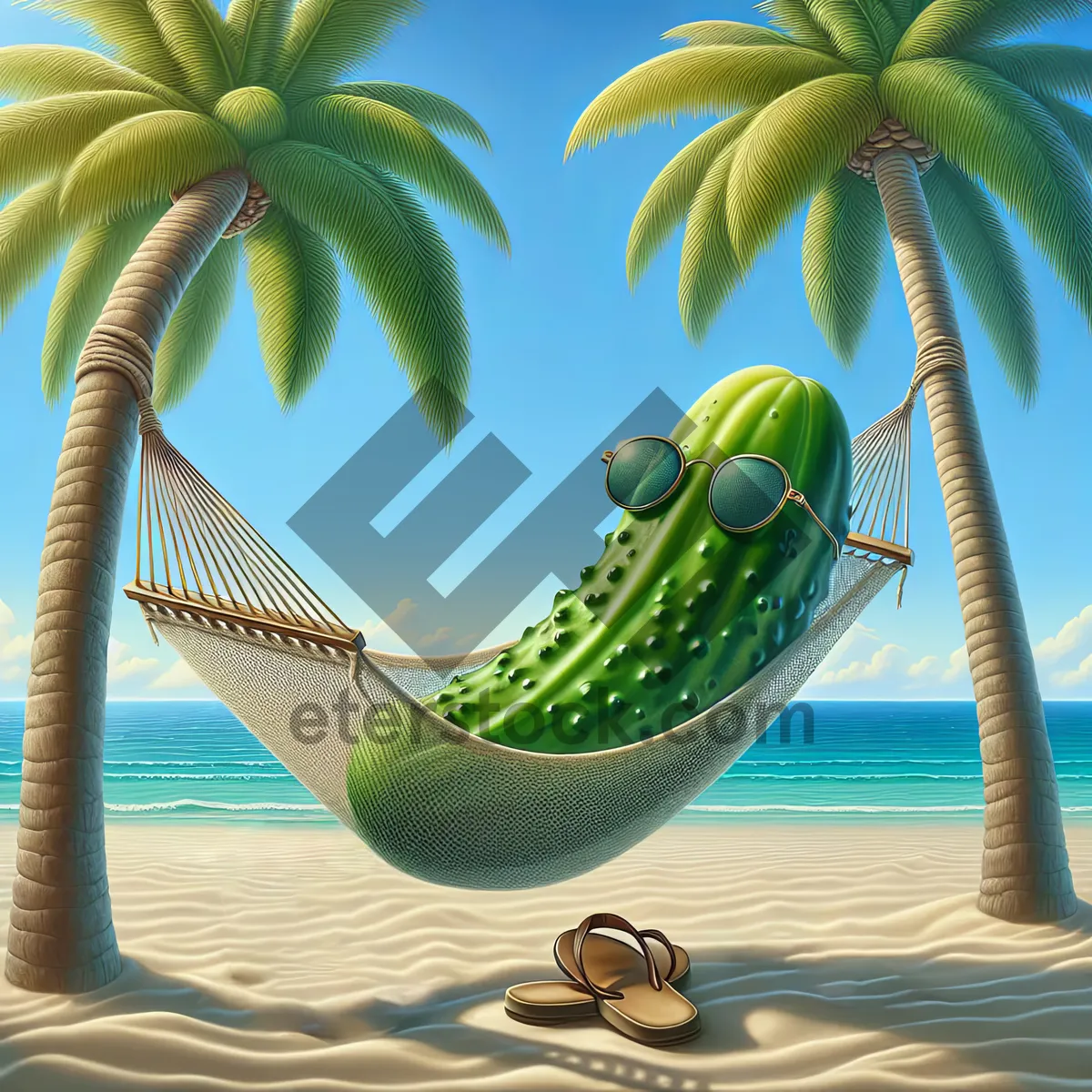 Picture of Dill Pickle In a Hammock On a Tropical Beach