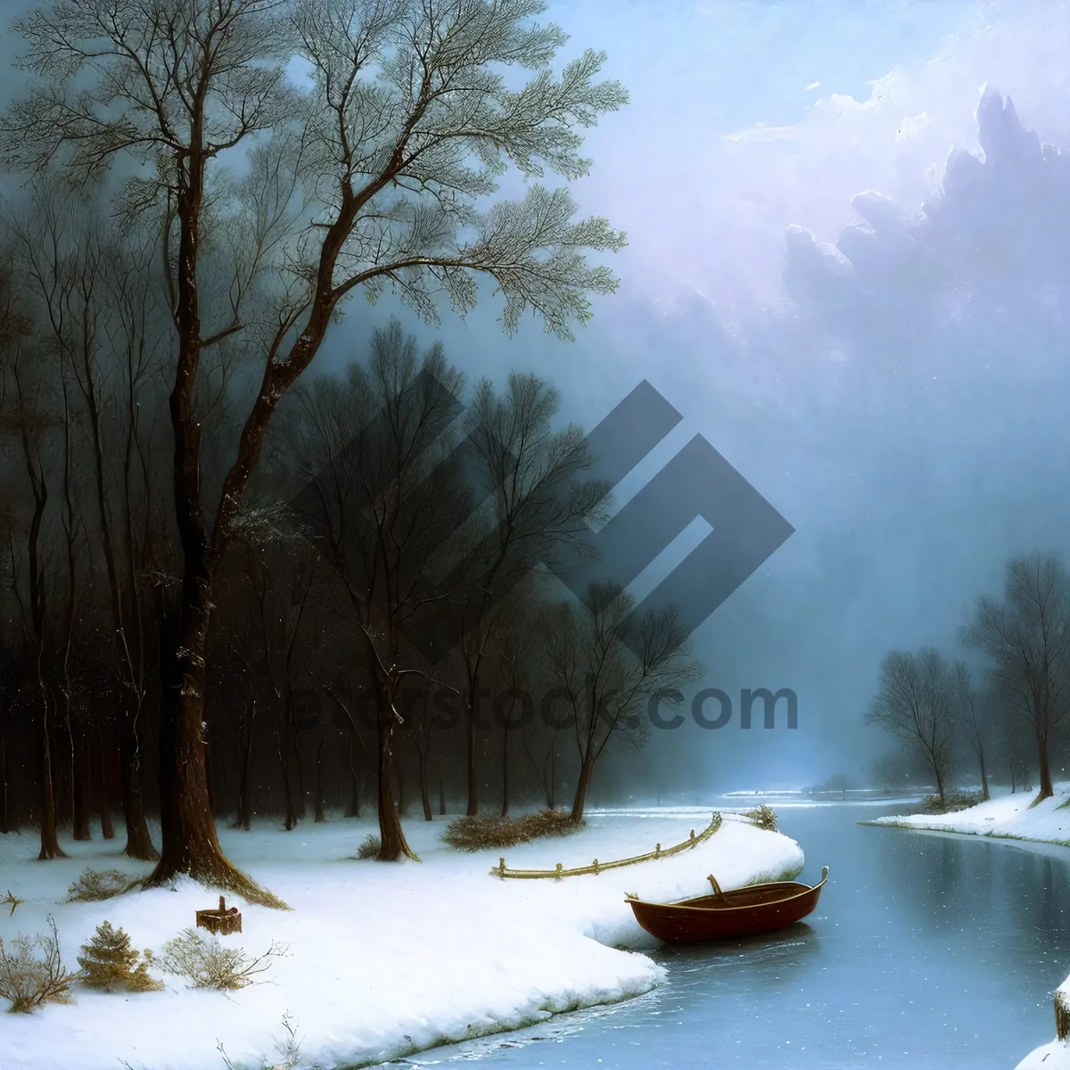 Picture of Frosty Winter Landscape with Snowplow Clearing Road