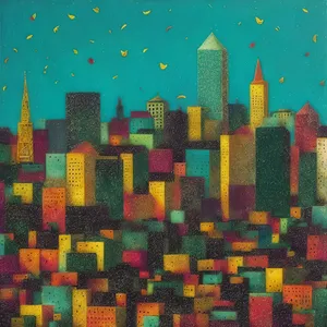 Vibrant Urban Skyline in Abstract Crayon Design