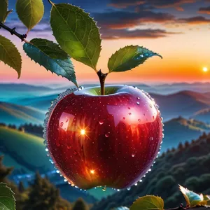 Fresh cherry, juicy and delicious fruit on stem.