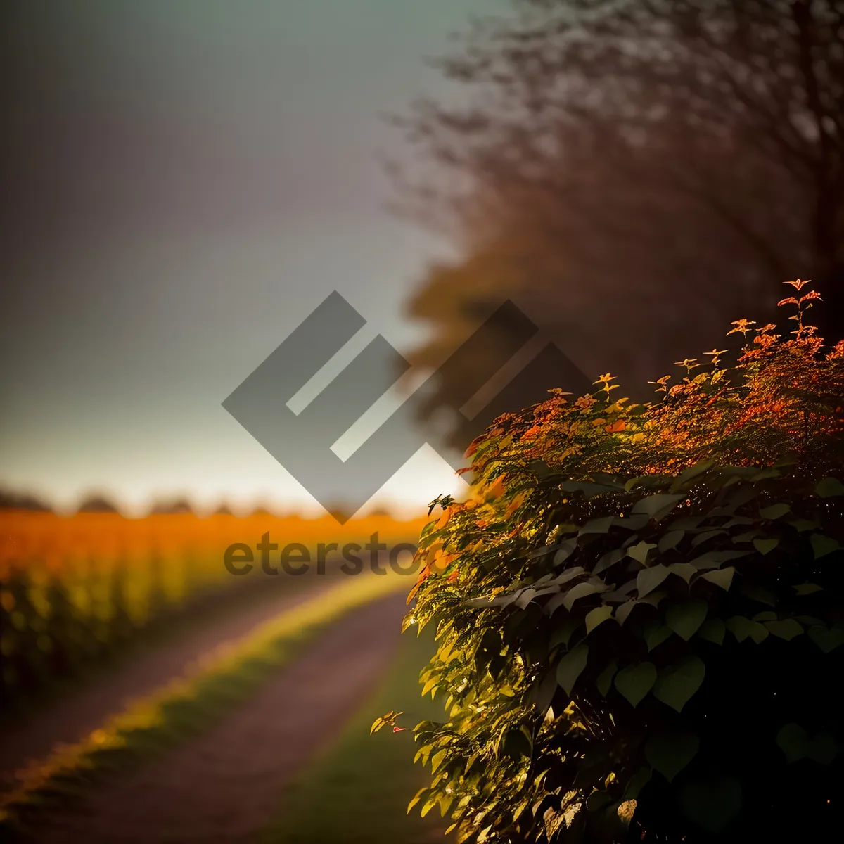 Picture of Golden Horizon: Sunset Over Rural Sunflower Field