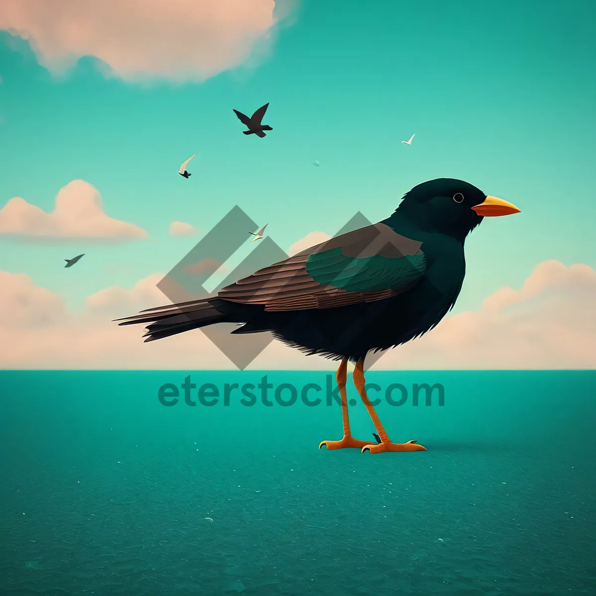 Picture of Graceful Winged Shorebird Soaring over the Sea