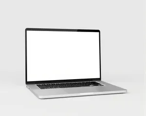 Modern Business Laptop on Black Desk with Blank Screen