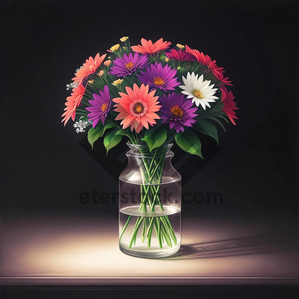 Picture of Blossoming Bouquet in Colorful Vase