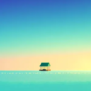 Serene Sunset Seascape: Majestic Orange Horizon over Coastal Landscape