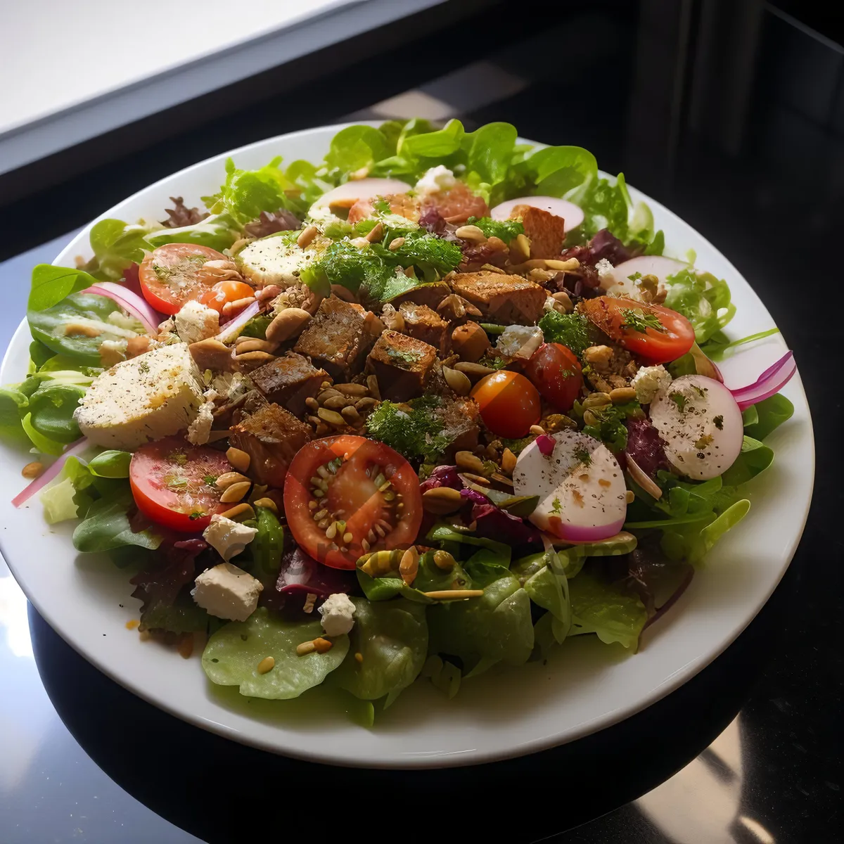 Picture of Delicious Gourmet Salad with Fresh Vegetables and Cheese