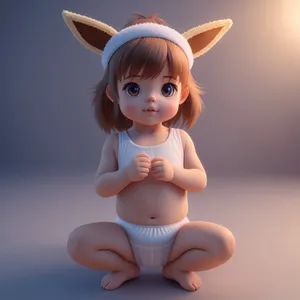 Cute baby boy with a bunny doll