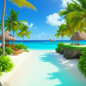 Tropical Palm Paradise: Serene Seascape with Turquoise Waters.