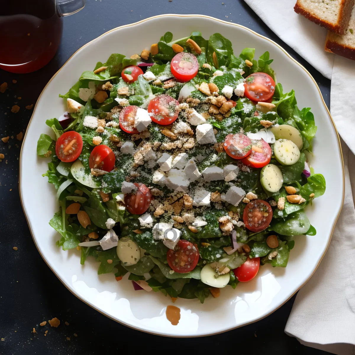 Picture of Delicious gourmet salad with fresh vegetables and cheese