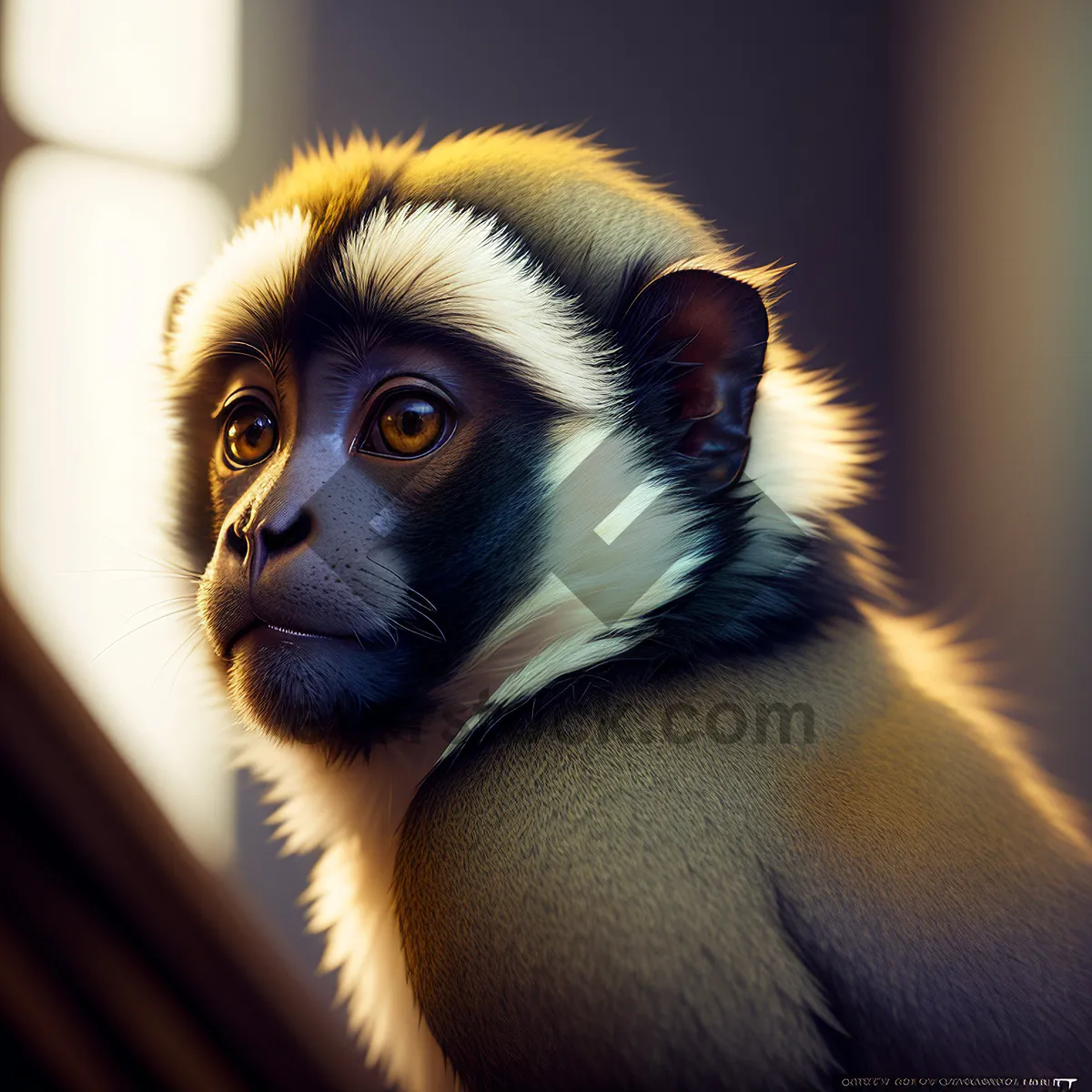 Picture of Wild Primate with Furry Face and Expressive Eyes